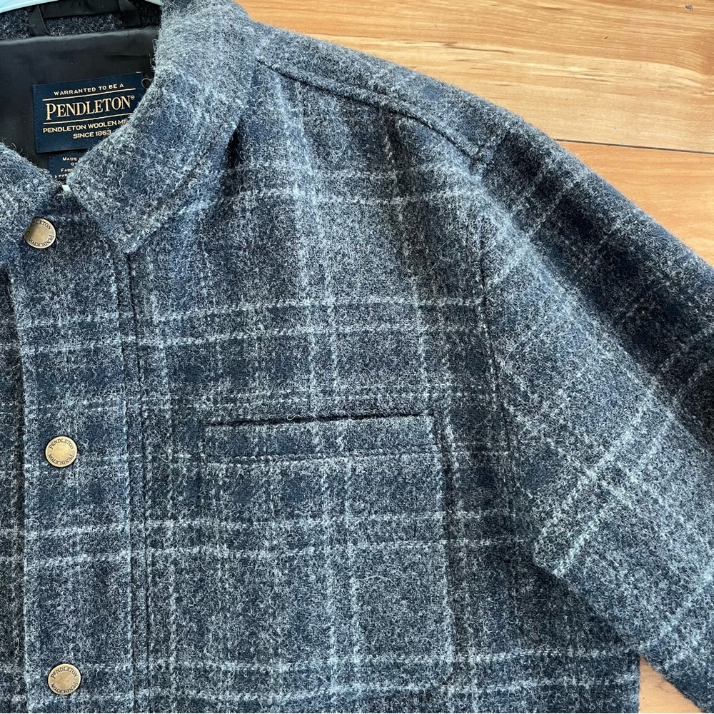 Pendleton Wool Jacket Coat Size Medium Plaid Navy… - image 3